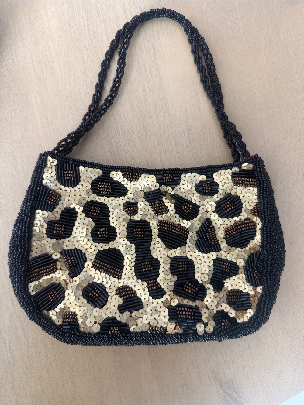 Cute Black print Beaded with Gold Sequin Accents clutch